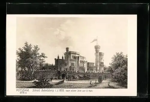 Künstler-AK Potsdam, Schloss Babelsberg i. J. 1859
