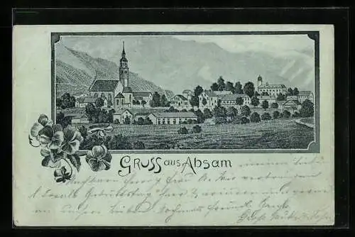 Mondschein-Lithographie Absam, Panoramablick auf die Ortschaft