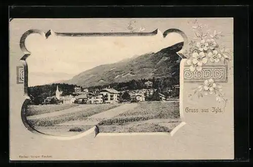 AK Igls, Blick über Felder auf den Ort