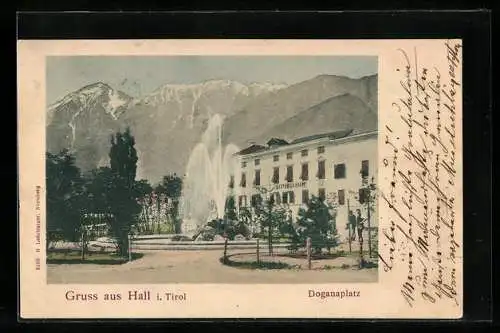 AK Hall i. Tirol, Gasthaus S. Krapf am Doganaplatz