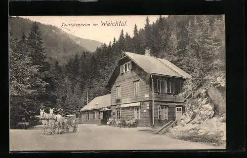 AK Reichenau an der Rax, Pferdekutsche am Touristenheim Weichtal