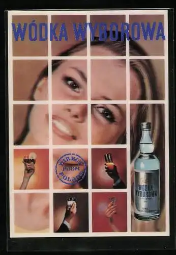3D-AK Junge Frau im Gitter, Wodka Wyborowa Reklame