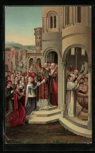 Künstler-AK Stengel & Co. Nr. 29157: St. Ursula arriving at Rome, Papst