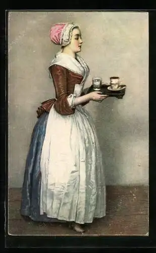 Künstler-AK Stengel & Co. Nr.29714: Dresden, Liotard, Chokoladenmädchen, Dienstmädchen bingt Kako und Wasser