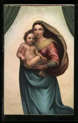 Künstler-AK Stengel & Co. Nr. 29657: Raffaello Santi: Die Sixtinische Madonnam, Brustbild, Maria mit dem Kind