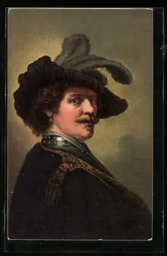 AK Maler Rembrand als Offizier, Portrait