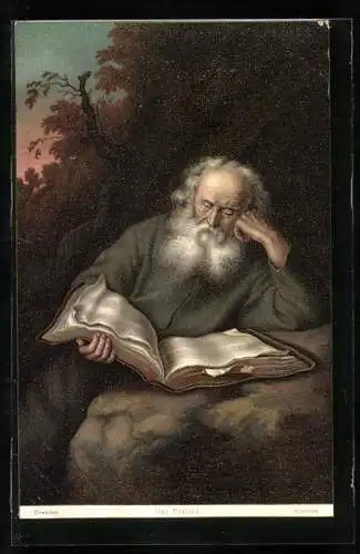 Künstler-AK Stengel & Co. Nr. 29696: alter Mann mit weissem Bart sitzt lesend über einem grossen Buch