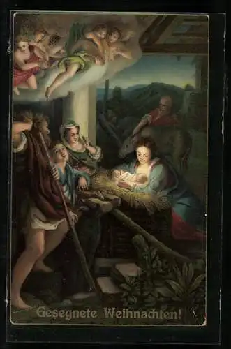 Künstler-AK Stengel & Co. Nr. 29703: Die heilige Nacht, Geburt Jesu, Weihnachtsgruss
