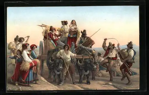 Künstler-AK Stengel & Co. Nr. 29906: Ankunft der Schnitter in den pontinischen Sümpfen