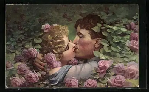 Künstler-AK Stengel & Co. Nr. 47022: Im Paradies, Liebespaar küsst sich