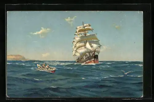 AK Valparaiso, Segelschiff und Beiboot