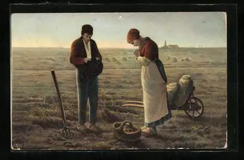 Künstler-AK Stengel & Co. Nr. 29901: Betende Bauern auf dem Feld