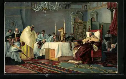 Künstler-AK Ultimi ore di Carlo Emanuele di Savoia, Letzte Stunde des Königs von Italien