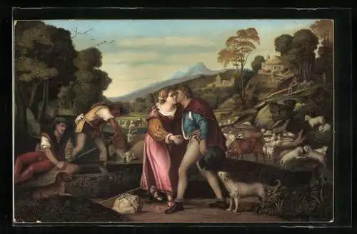 Künstler-AK Stengel & Co. Nr. 29691: Jacob und Rahel küssen sich, gemalt von Palma Vecchio