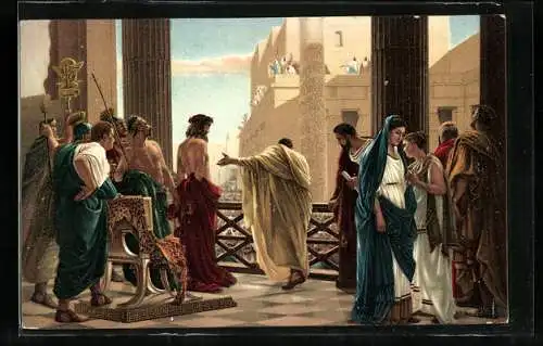 Künstler-AK Stengel & Co. Nr. 29783: Ecce Homo, Wachen am Throm, der Herrscher blickt aufs Volk