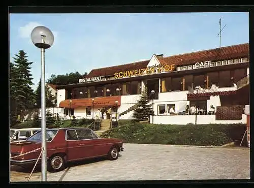 AK Detmold-Heiligenkirchen, Berghotel Schweizerhof mit Auto