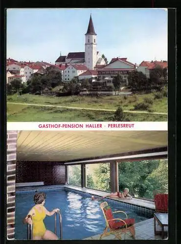 AK Perlesreut, Gasthof-Pension Haller mit Schwimmbad