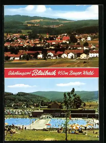 AK Blaibach /Bayer. Wald, Ortsansicht und Freibad