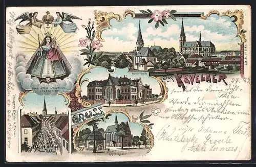 Lithographie Kevelaer, Kapellenplatz, Marien-Hospital