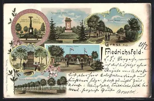 Lithographie Friedrichsfeld / Wesel, Offiziers-Casino, Wilhelm-Strasse, Franzosen-Friedhof