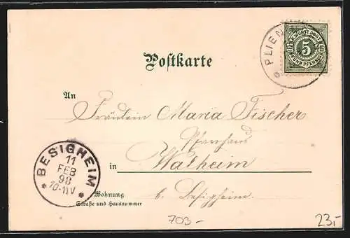 Lithographie Hohenheim /Würt., Bahnhof, Villa, Gasthof Hirsch in Birkach, Studenten-Wohnheim