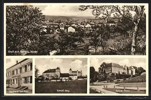 AK Nennig /Mosel, Gasthaus zur Post, Schloss Berg, Schloss Thorn