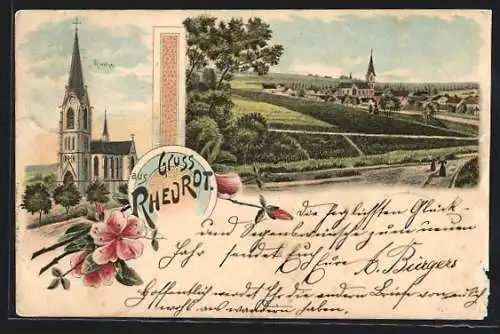 Lithographie Rheurdt, Teilansicht mit Kirche