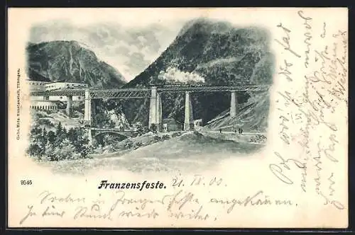 Lithographie Franzensfeste, Blick auf die Eisenbahnbrücke