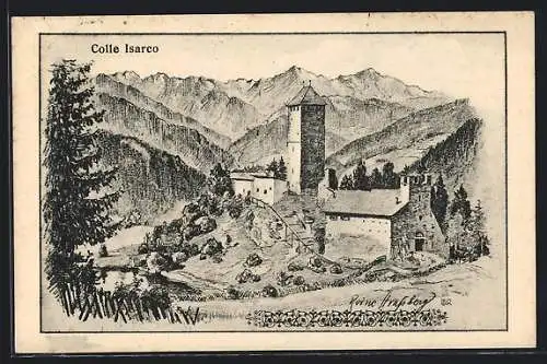 Künstler-AK Colle Isarco, Die alte Burg im Bergidyll
