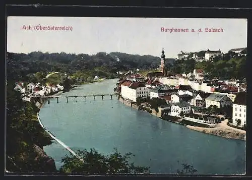 AK Ach /Oberösterreich, Teilansicht und Burghausen a. d. Salzach