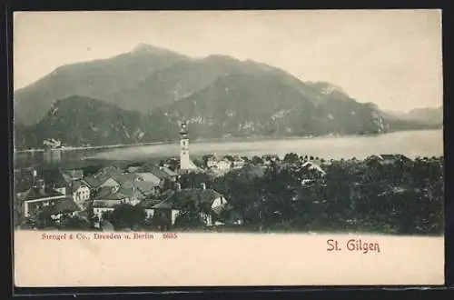 AK St. Gilgen, Ortsansicht gegen Berge und See