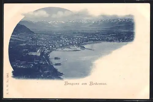 AK Bregenz am Bodensee, Stadt und Hafen aus der Vogelschau