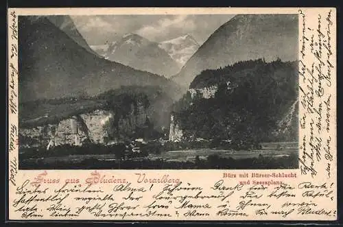 AK Bürs bei Bludenz, Bürser-Schlucht und Seesaplana