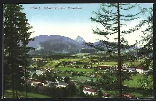 AK Scharnstein /Almtal, Ortsansicht mit Traunstein