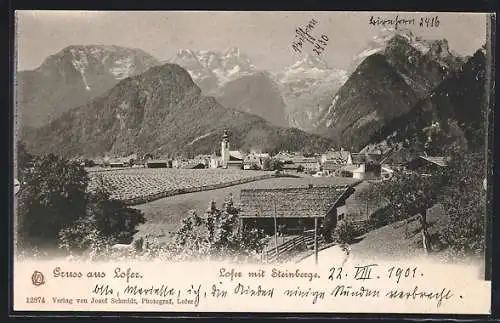 AK Lofer /Pinzgau, Ortsansicht mit Steinbergen