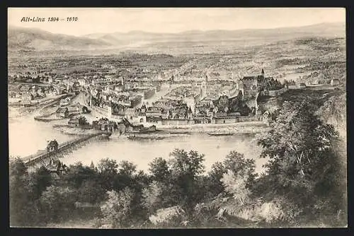 Künstler-AK Linz, Historische Stadtansicht 1594-1610