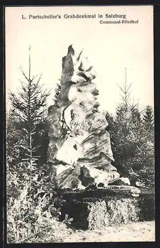AK Salzburg, L. Purtscheller`s Grabdenkmal auf dem Communal-Friedhof