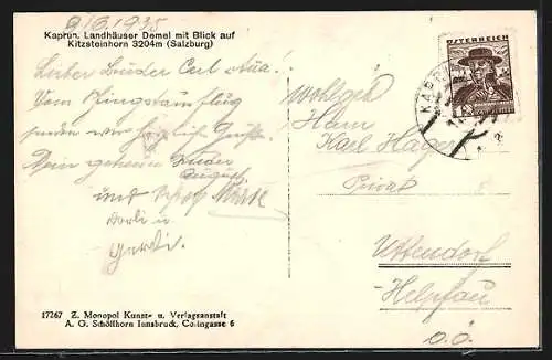 AK Kaprun, Gasthäuser Demel mit Kitzsteinhorn