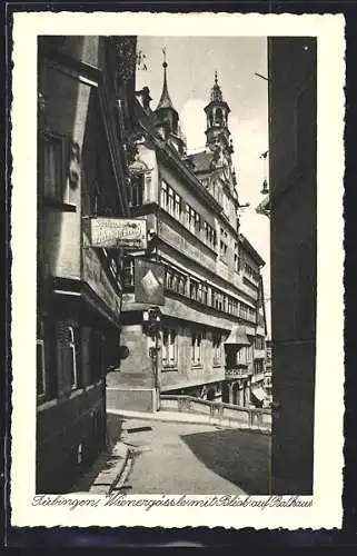 AK Tübingen, Wienergässle mit Blick auf Rathaus