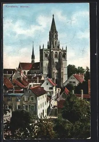 AK Konstanz, Blick über die Dächer zum Münster