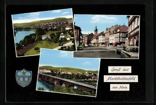 AK Marktheidenfeld am Main, Strassenpartie mit Autos, Flusspartie mit Brücke