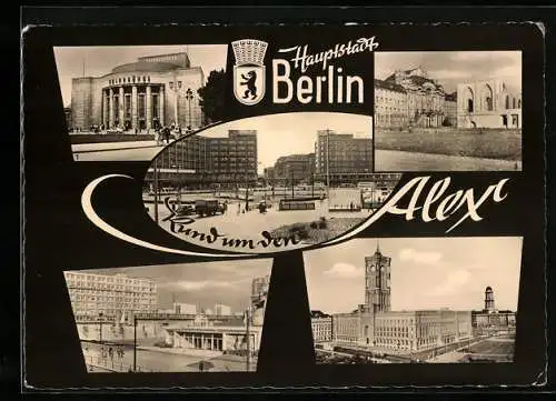 AK Berlin, Alexanderplatz, Volksbühne, Klosterkirche und Rathaus