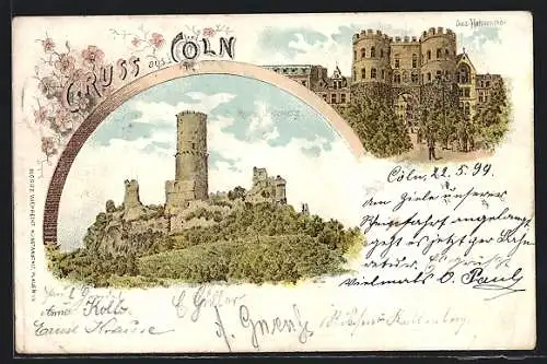 Lithographie Köln, Ruine Godesberg, Hahnentor