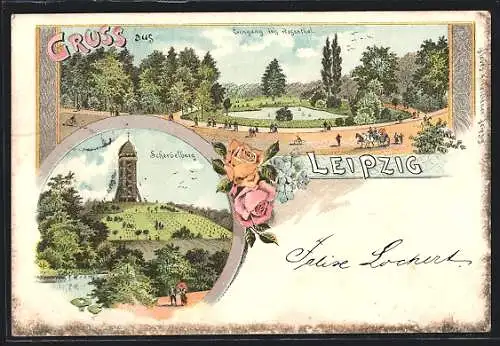 Lithographie Leipzig, Scherbelberg, Eingang ins Rosental