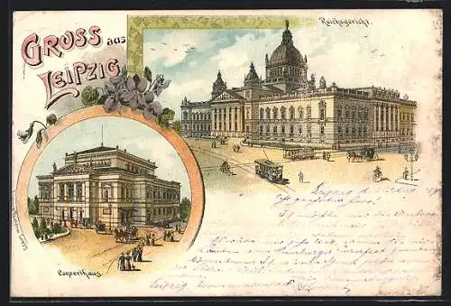 Lithographie Leipzig, Reichsgericht, Konzerthaus