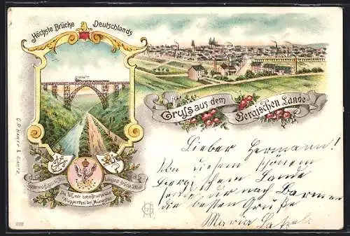 Lithographie Müngsten, Eisenbahnbrücke über das Wupperthal