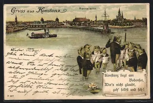 Lithographie Konstanz, Panorama mit Froschkapelle