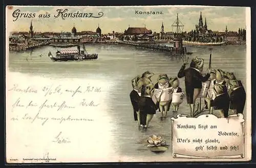 Lithographie Konstanz, Panorama mit Froschkapelle