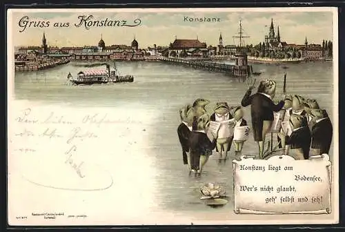 Lithographie Konstanz, Stadtpanorama mit Froschchor