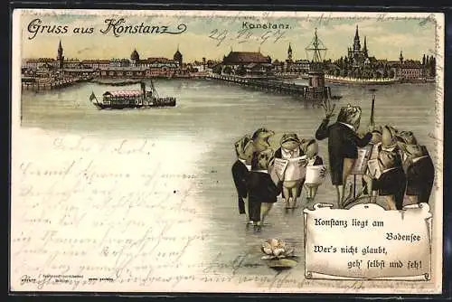 Lithographie Konstanz, Panorama mit Froschkapelle